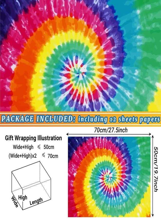 Bolsome Colorful Tie Dye Wrapping Paper Rainbow Gift Wrap Paper for Birthday Christmas Baby Shower DIY Craft, 19.7 x 27.6'', Folded Flat, 12 Sheet - Image 2